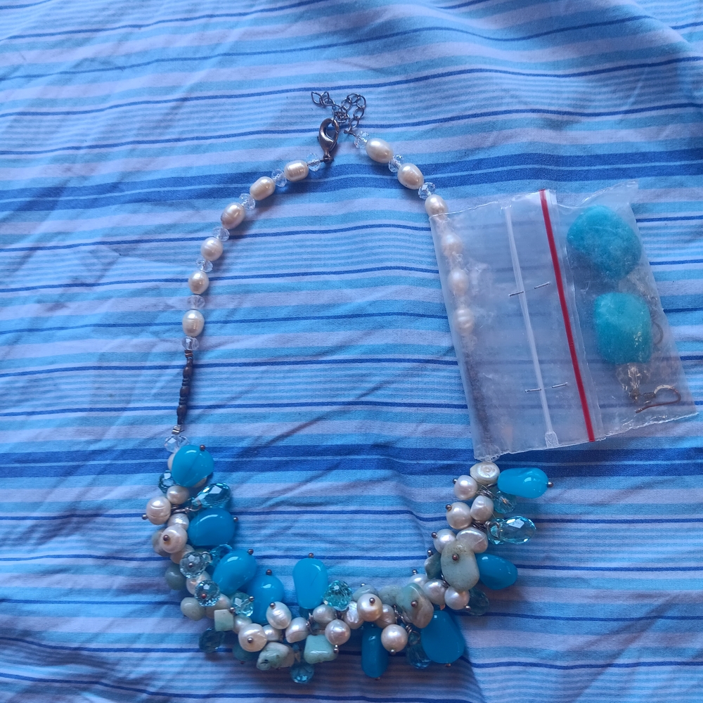 Elegant Blue and White Beaded Necklace